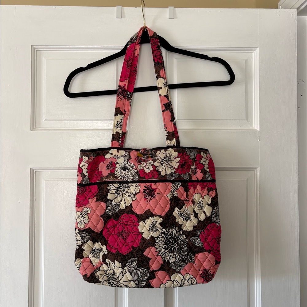Vera Bradley Quilted Floral Tote in Pink, Brown & Cream